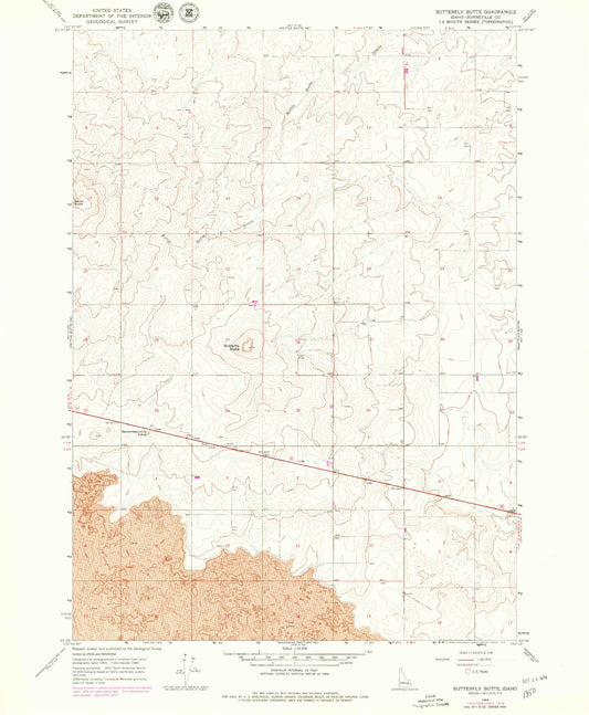 Classic USGS Butterfly Butte Idaho 7.5'x7.5' Topo Map Image