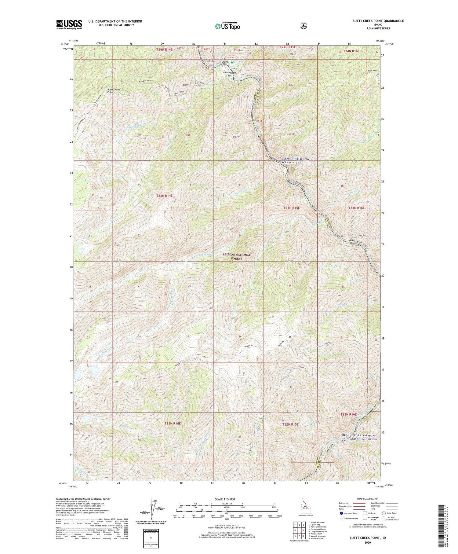 Butts Creek Point Idaho US Topo Map Image