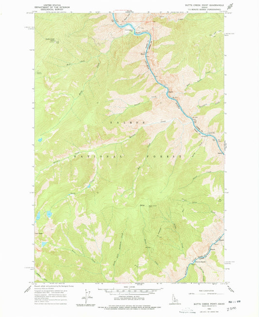 Classic USGS Butts Creek Point Idaho 7.5'x7.5' Topo Map Image