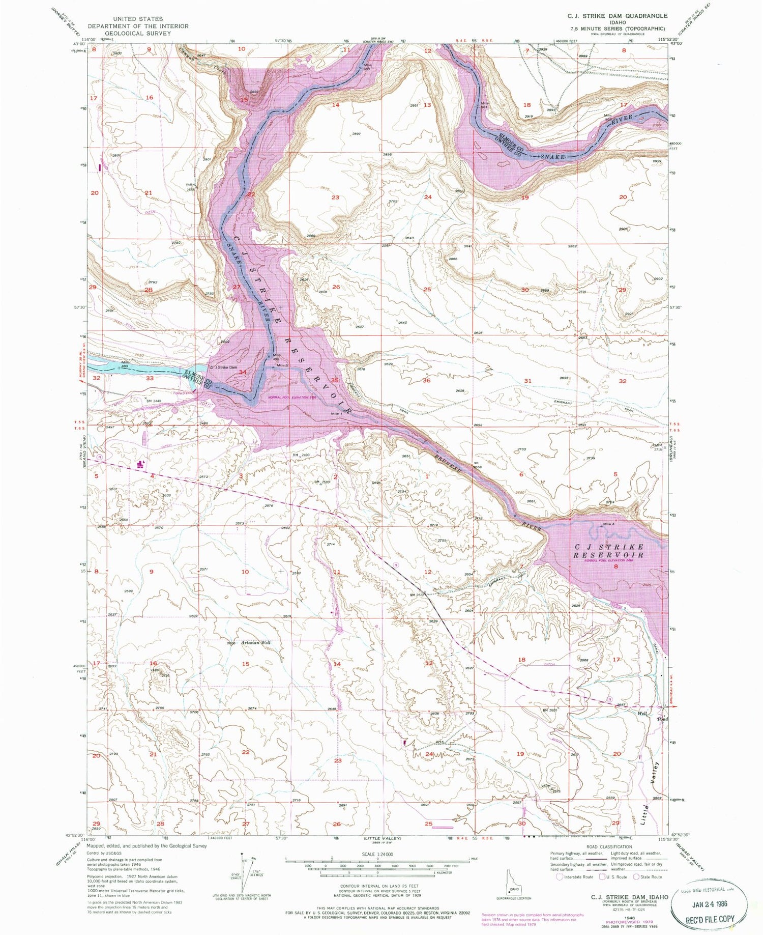 Classic USGS C J Strike Dam Idaho 7.5'x7.5' Topo Map Image