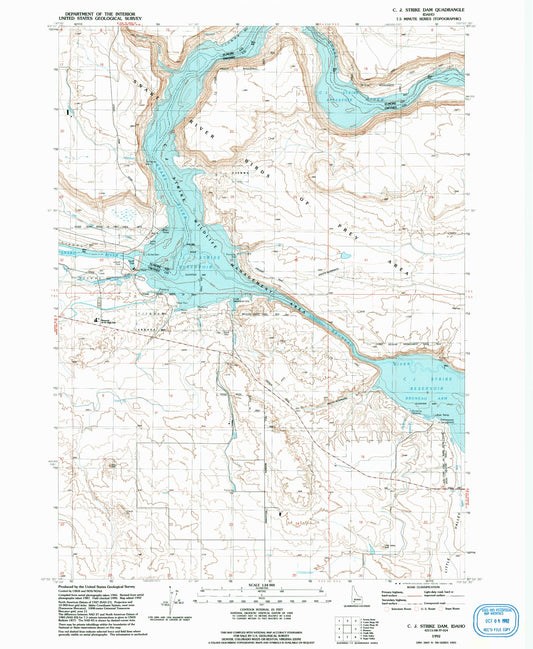 Classic USGS C J Strike Dam Idaho 7.5'x7.5' Topo Map Image