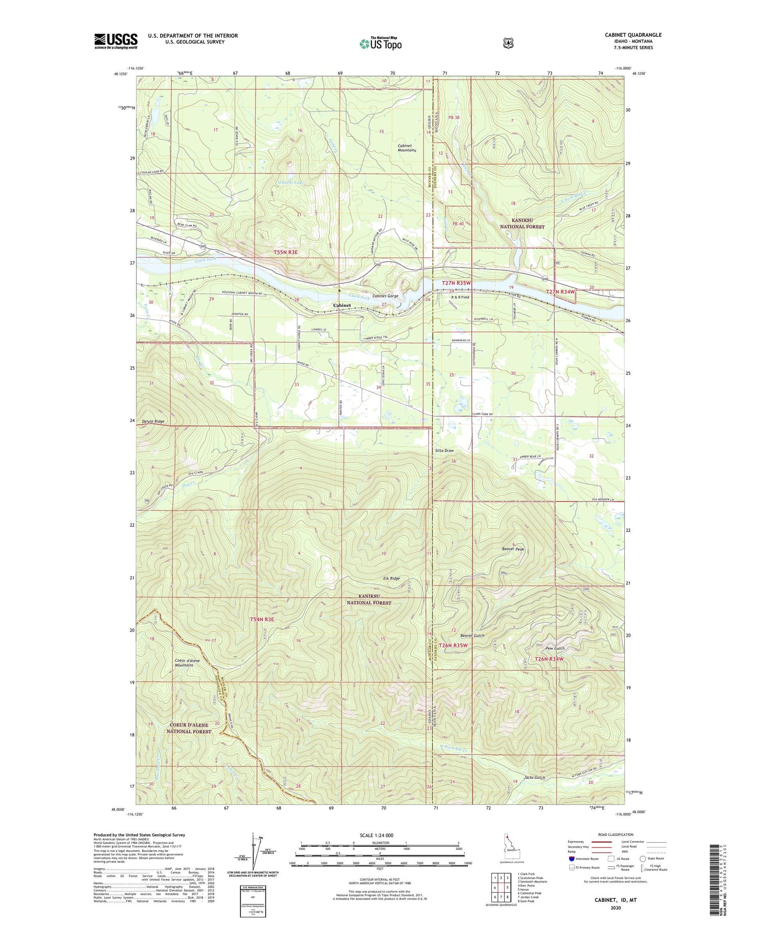 Cabinet Idaho US Topo Map Image