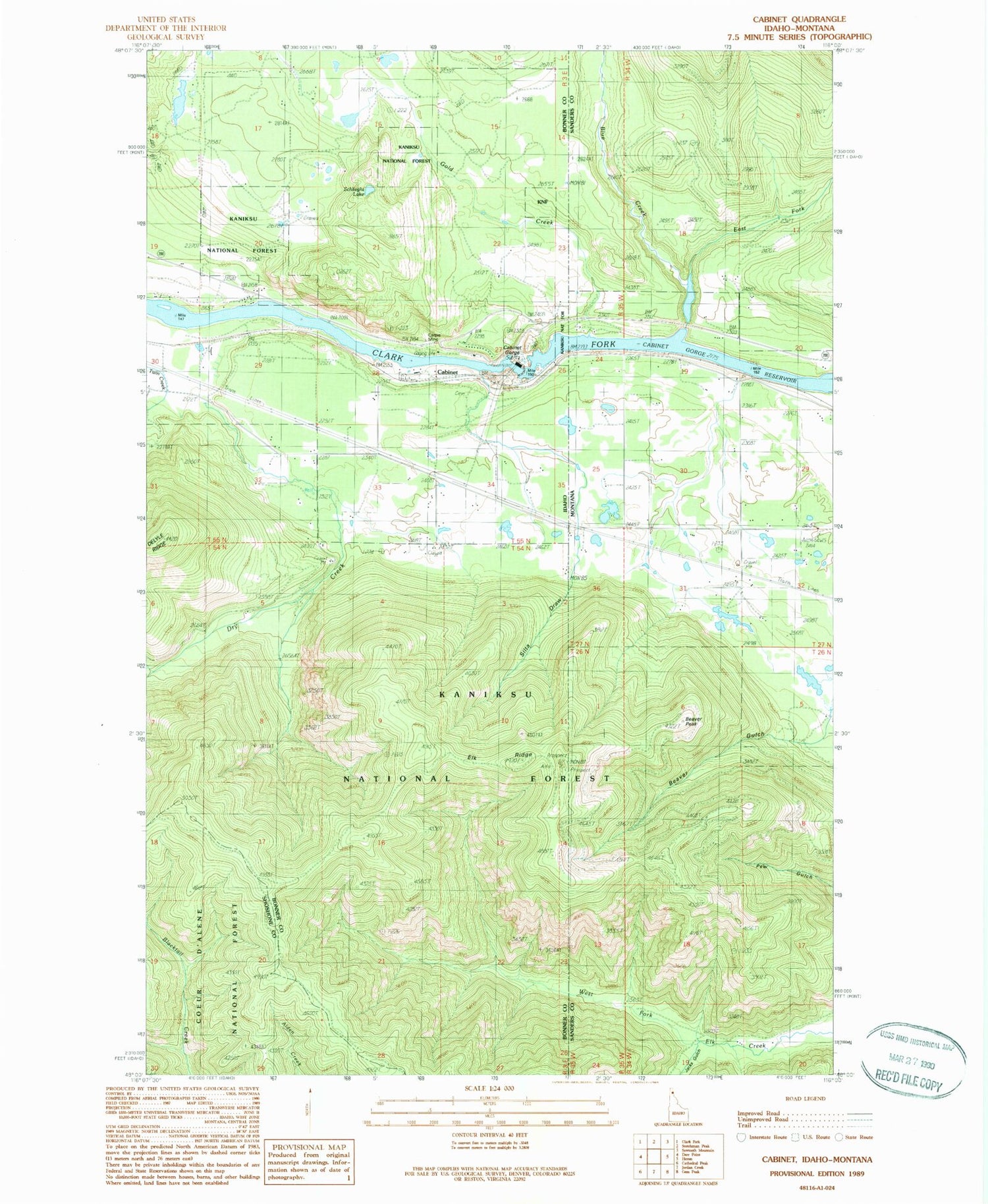Classic USGS Cabinet Idaho 7.5'x7.5' Topo Map Image