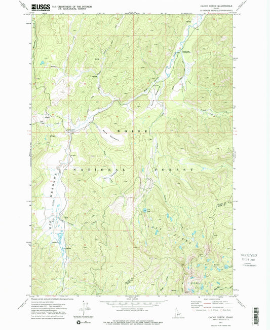 Classic USGS Cache Creek Idaho 7.5'x7.5' Topo Map Image