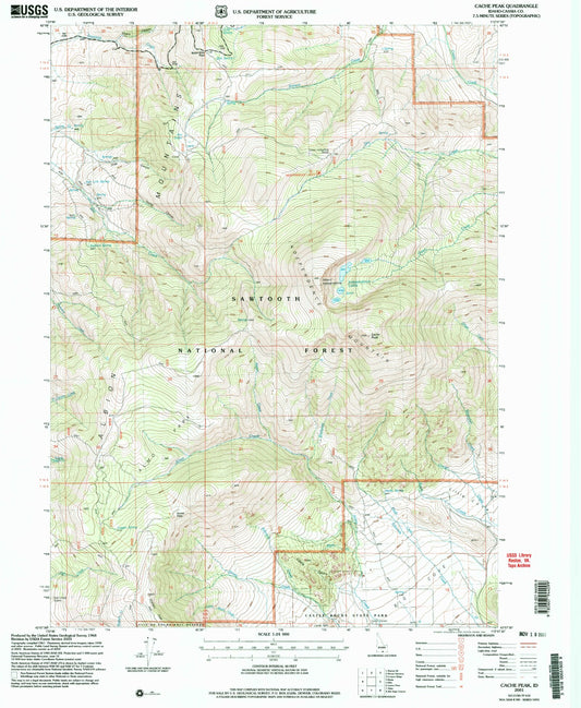 Classic USGS Cache Peak Idaho 7.5'x7.5' Topo Map Image
