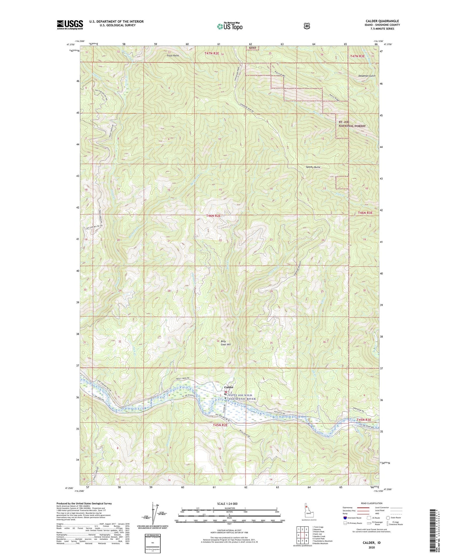 Calder Idaho US Topo Map Image