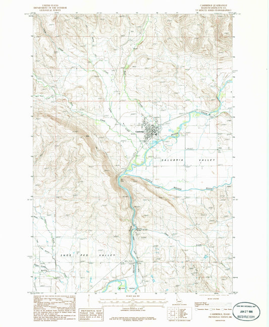 Classic USGS Cambridge Idaho 7.5'x7.5' Topo Map Image