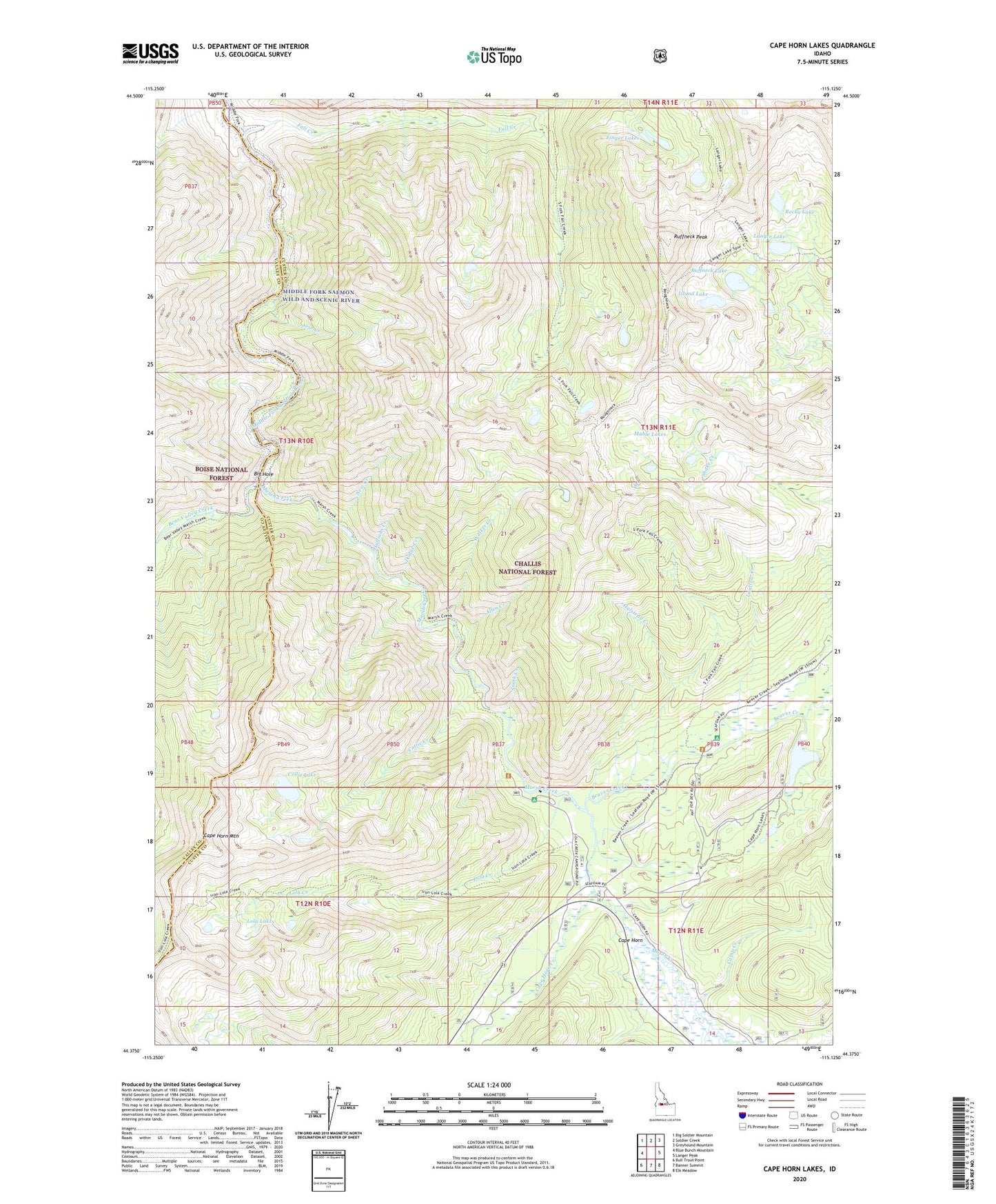 Cape Horn Lakes Idaho US Topo Map Image