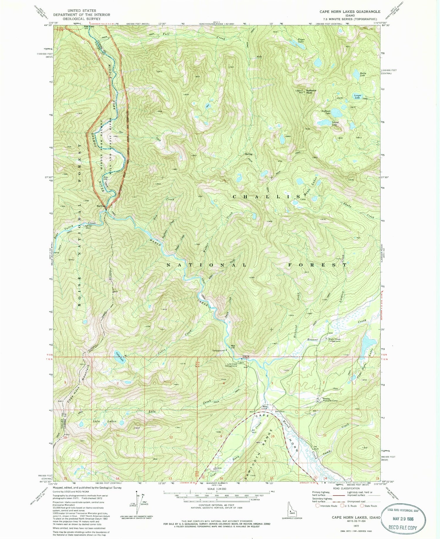 Classic USGS Cape Horn Lakes Idaho 7.5'x7.5' Topo Map Image