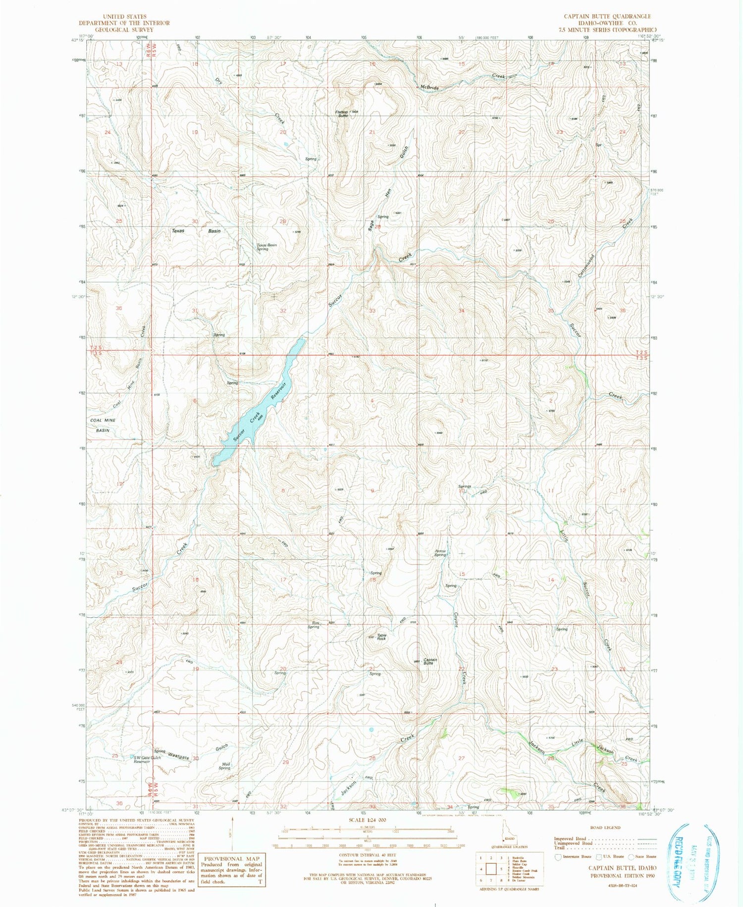 Classic USGS Captain Butte Idaho 7.5'x7.5' Topo Map Image