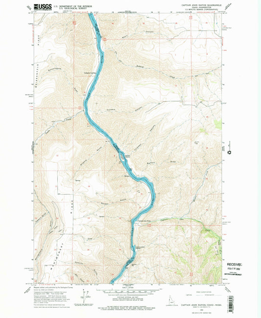 Classic USGS Captain John Rapids Idaho 7.5'x7.5' Topo Map Image