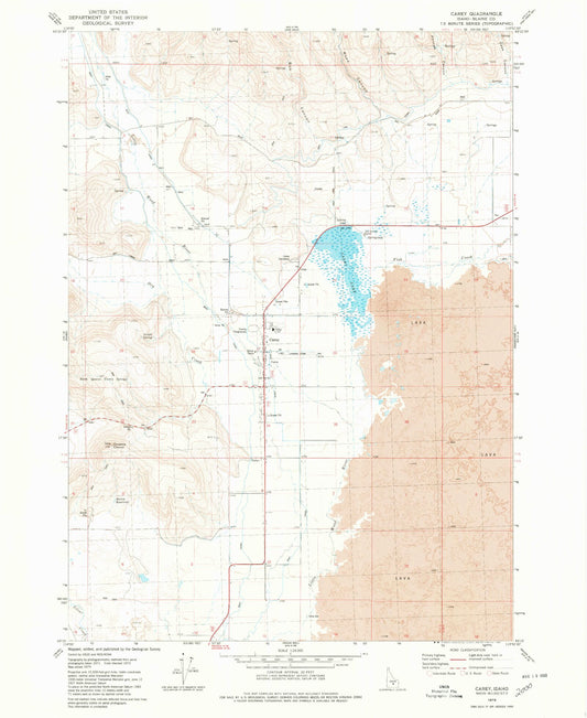 Classic USGS Carey Idaho 7.5'x7.5' Topo Map Image
