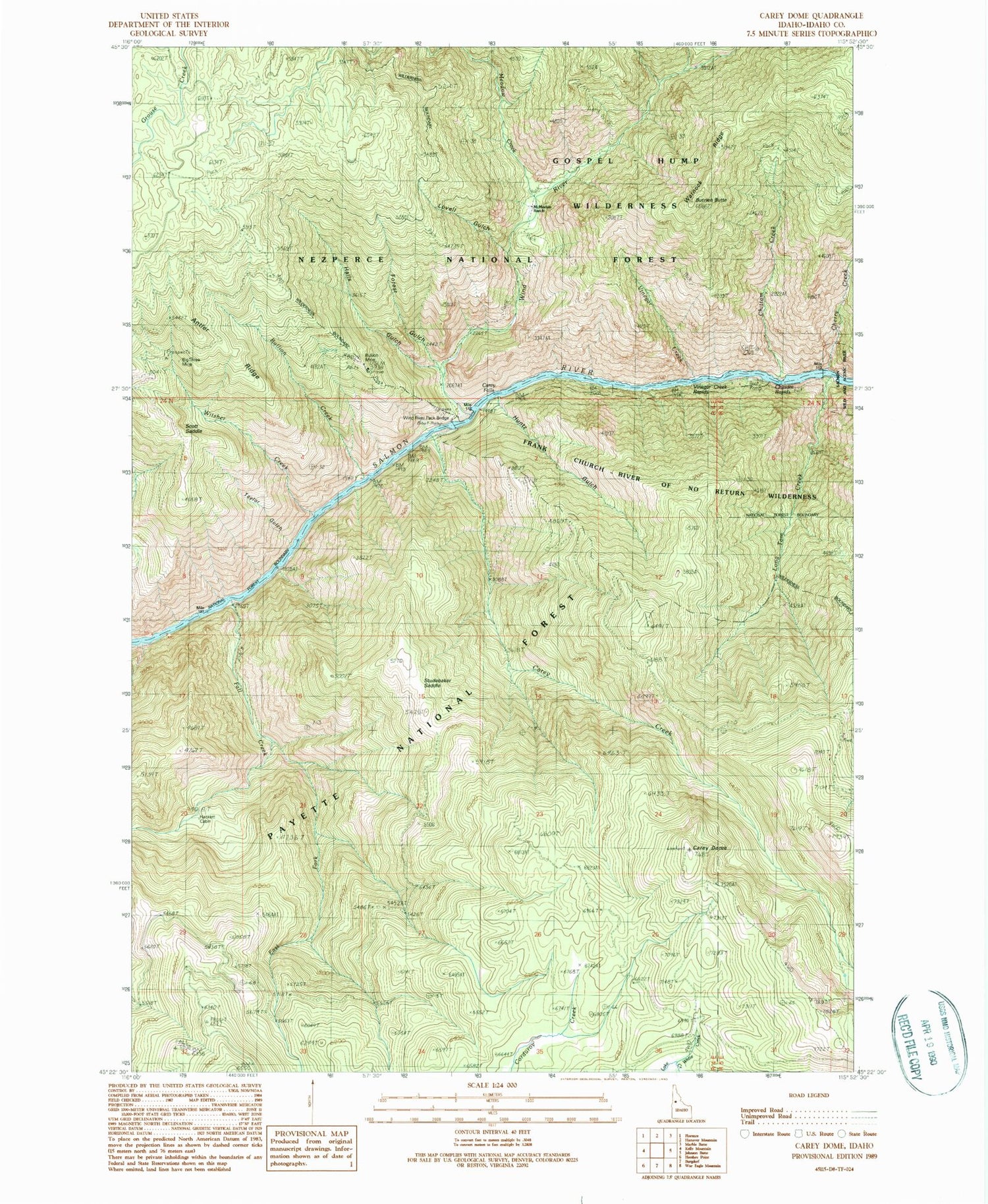 Classic USGS Carey Dome Idaho 7.5'x7.5' Topo Map Image