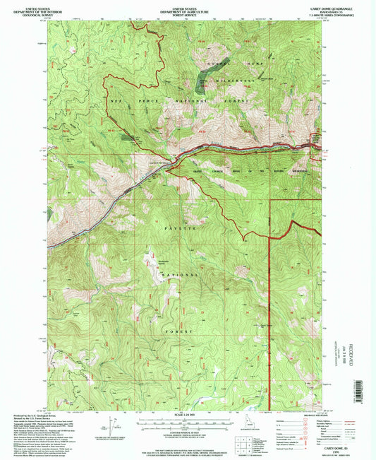 Classic USGS Carey Dome Idaho 7.5'x7.5' Topo Map Image