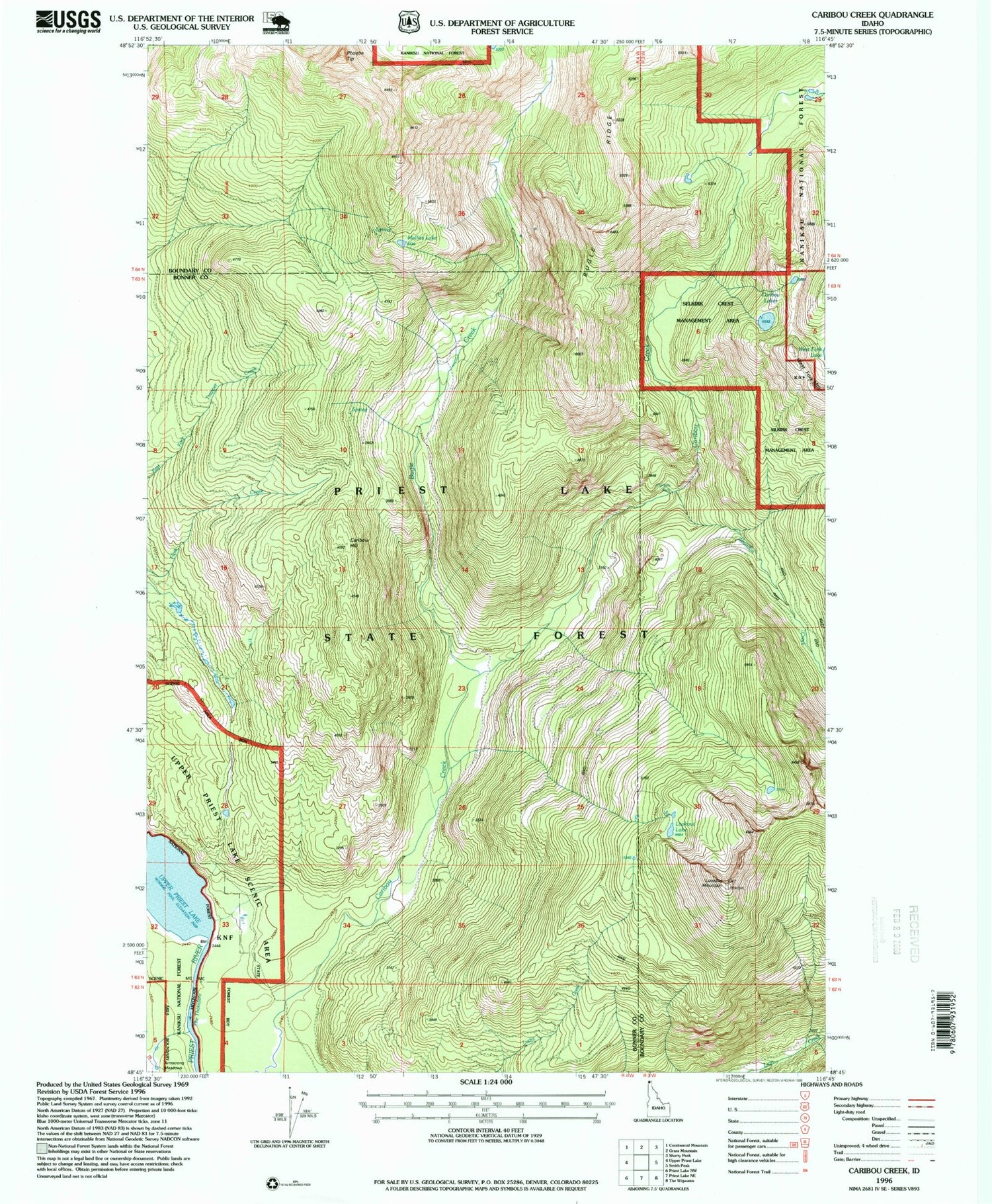 Classic USGS Caribou Creek Idaho 7.5'x7.5' Topo Map Image