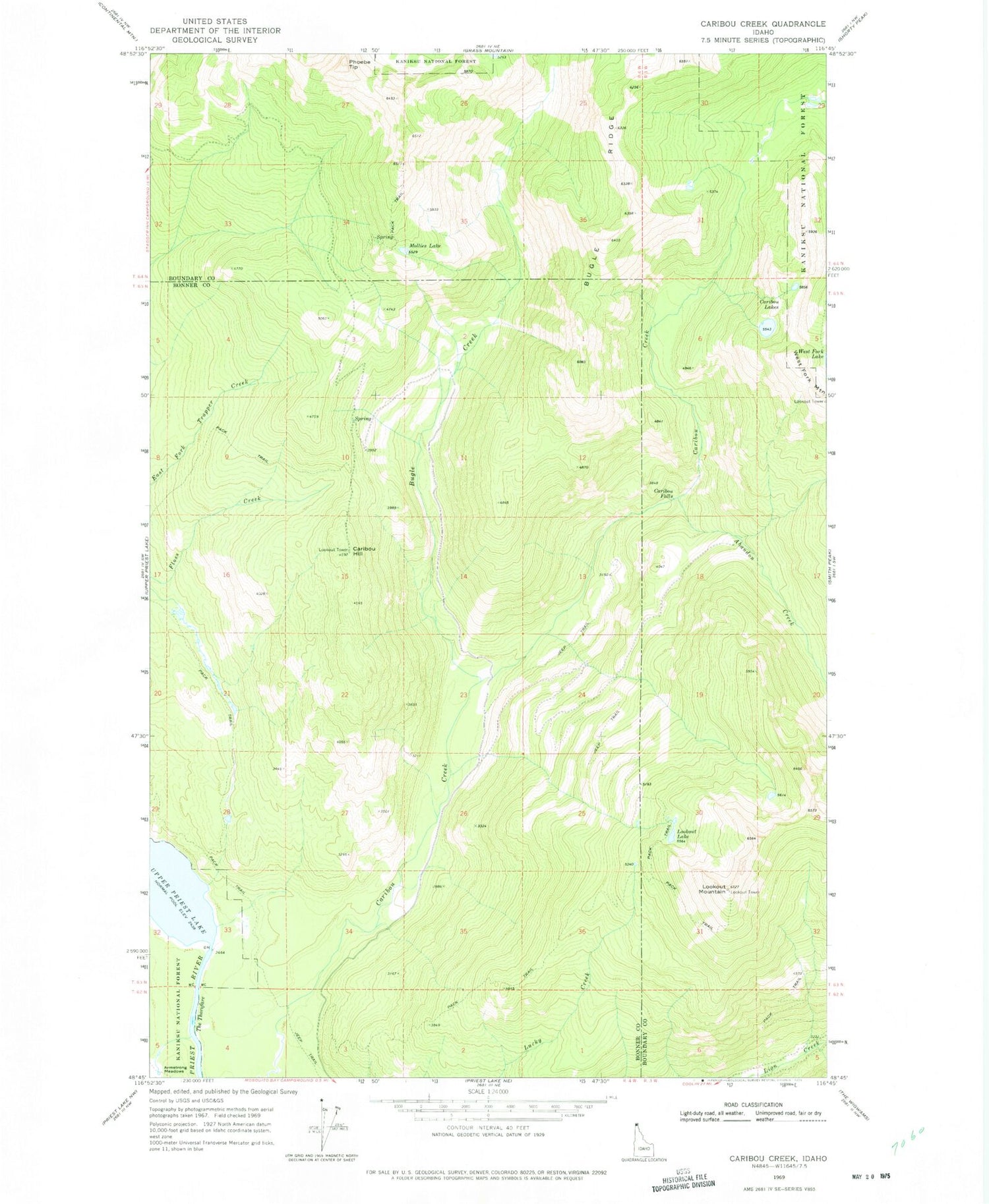 Classic USGS Caribou Creek Idaho 7.5'x7.5' Topo Map Image
