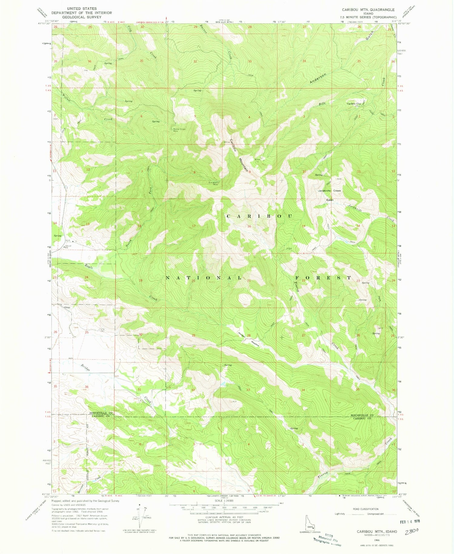 Classic USGS Caribou Mountain Idaho 7.5'x7.5' Topo Map Image