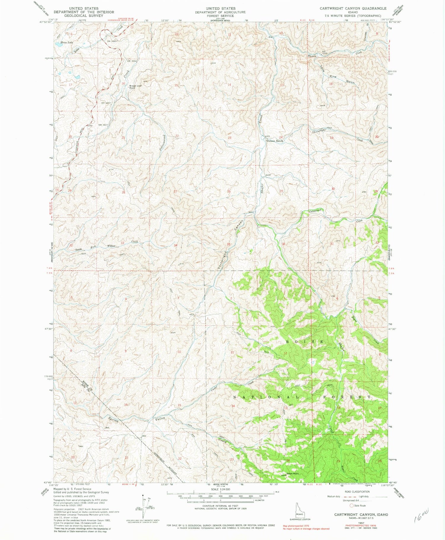 Classic USGS Cartwright Canyon Idaho 7.5'x7.5' Topo Map Image