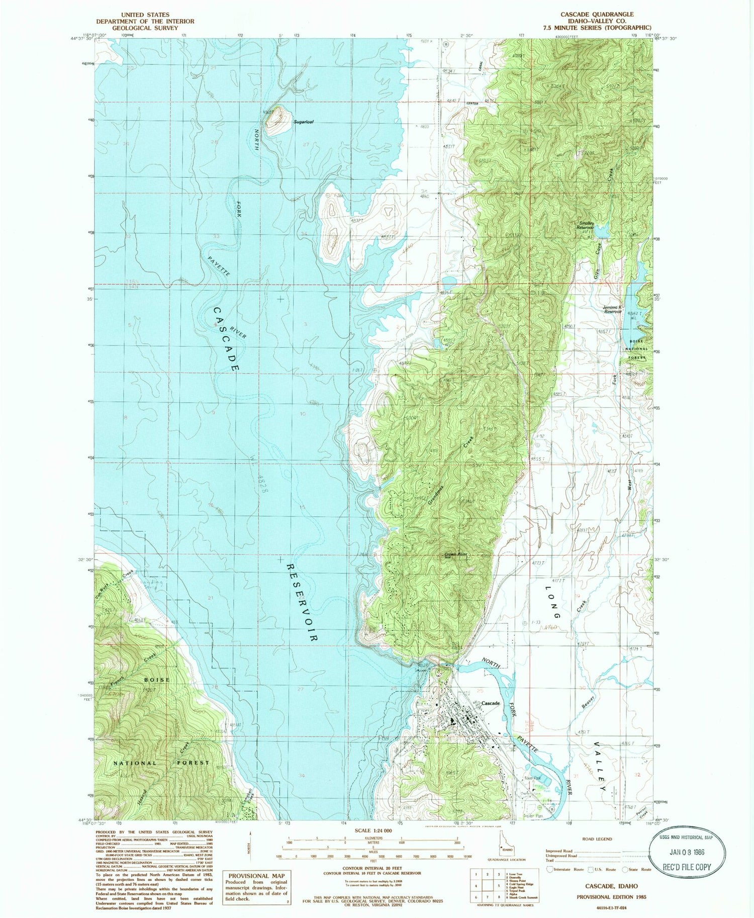 Classic USGS Cascade Idaho 7.5'x7.5' Topo Map Image