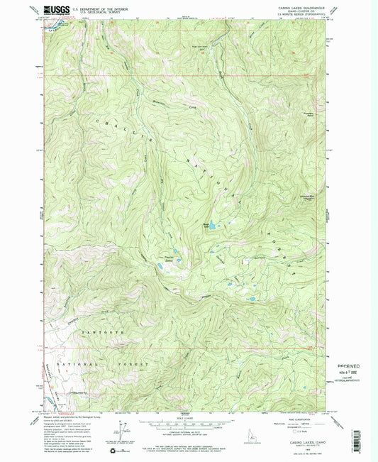 Classic USGS Casino Lakes Idaho 7.5'x7.5' Topo Map Image
