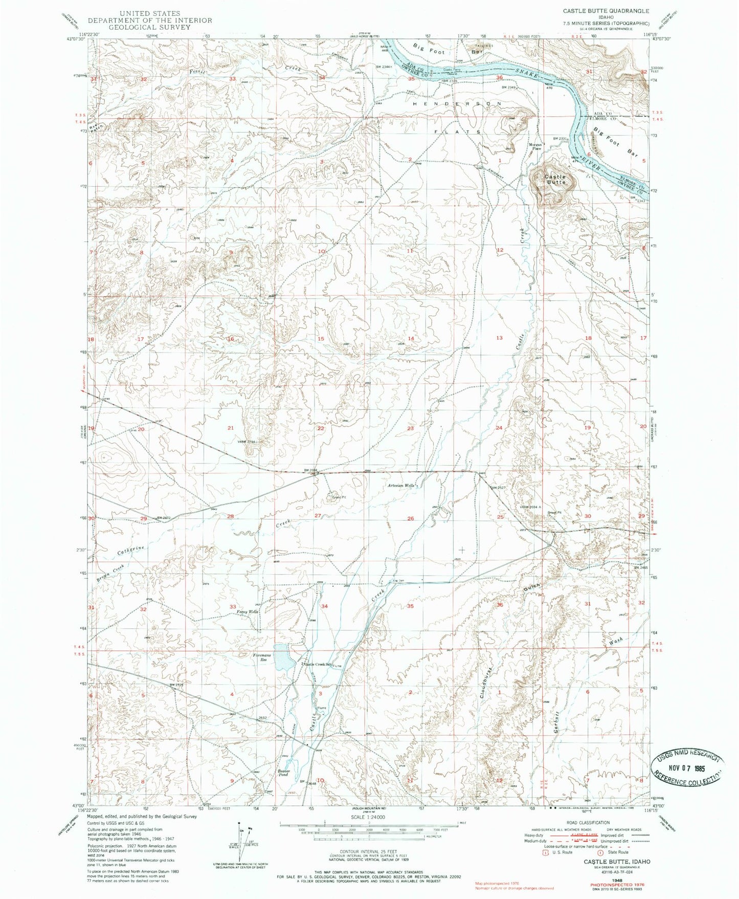 Classic USGS Castle Butte Idaho 7.5'x7.5' Topo Map Image