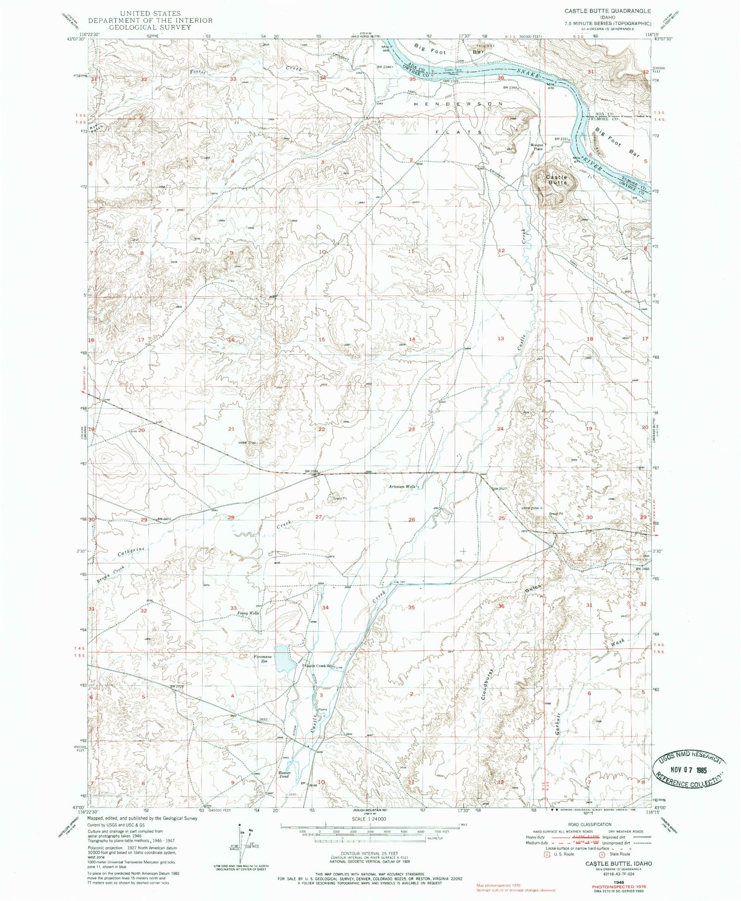 Classic USGS Castle Butte Idaho 7.5'x7.5' Topo Map Image