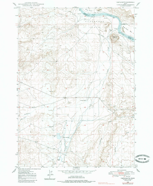 Classic USGS Castle Butte Idaho 7.5'x7.5' Topo Map Image
