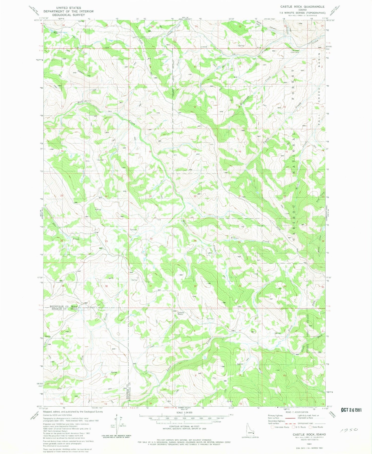 Classic USGS Castle Rock Idaho 7.5'x7.5' Topo Map Image