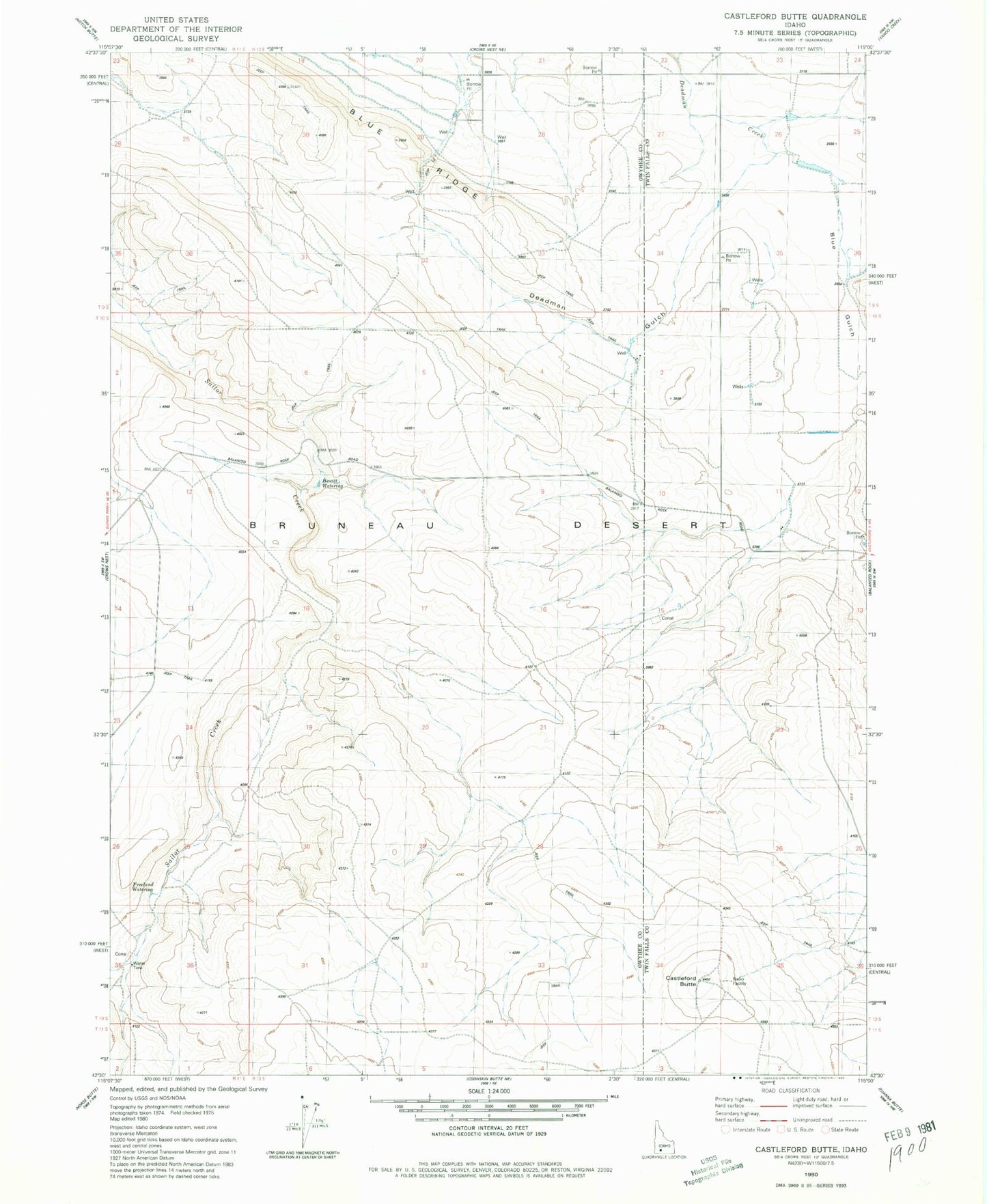 Classic USGS Castleford Butte Idaho 7.5'x7.5' Topo Map Image