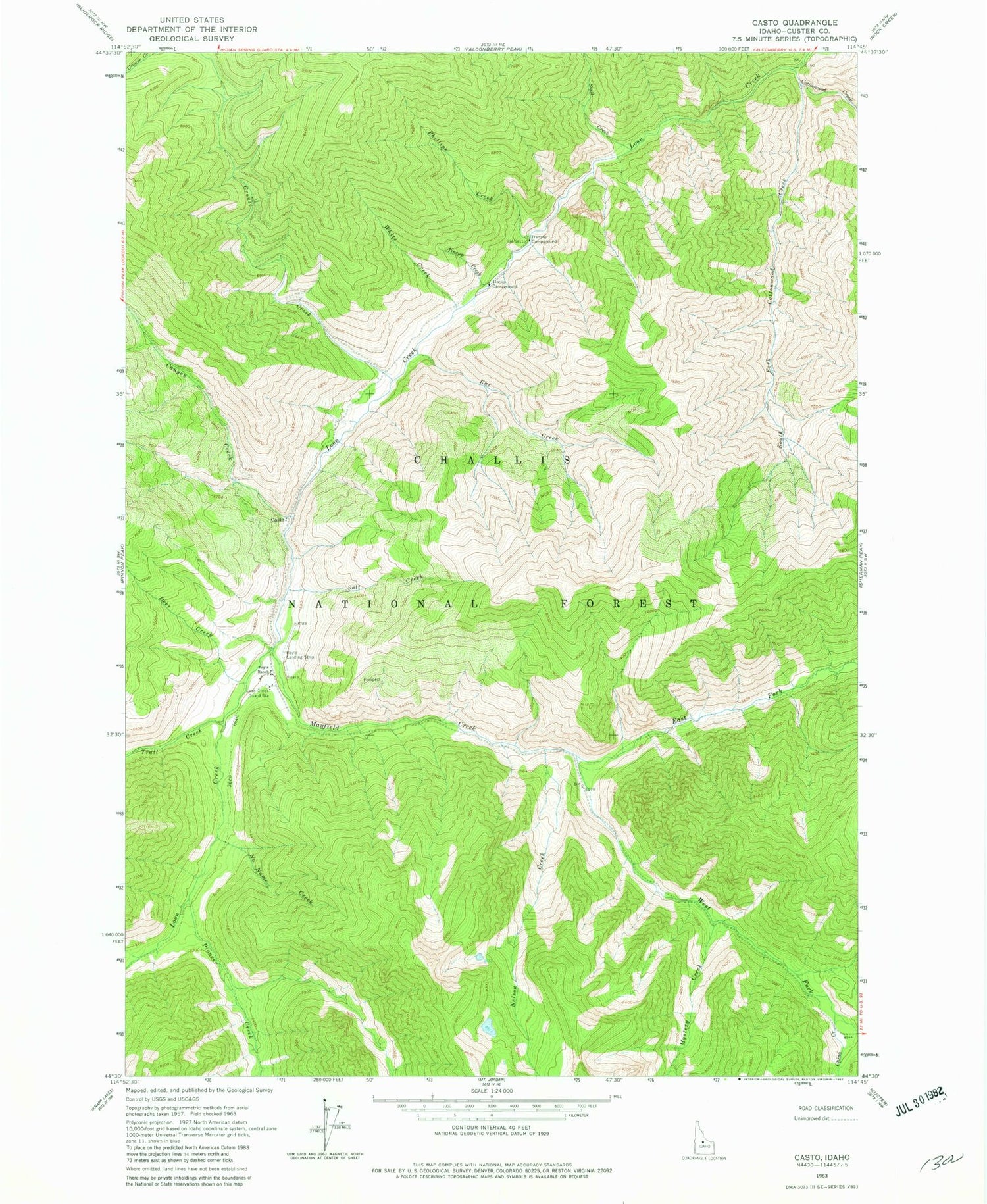 Classic USGS Casto Idaho 7.5'x7.5' Topo Map Image