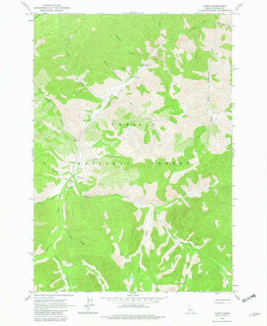 Classic USGS Casto Idaho 7.5'x7.5' Topo Map Image