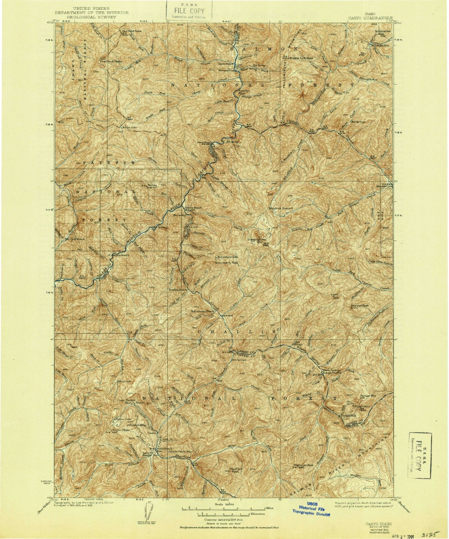 Historic 1930 Casto Idaho 30'x30' Topo Map Image