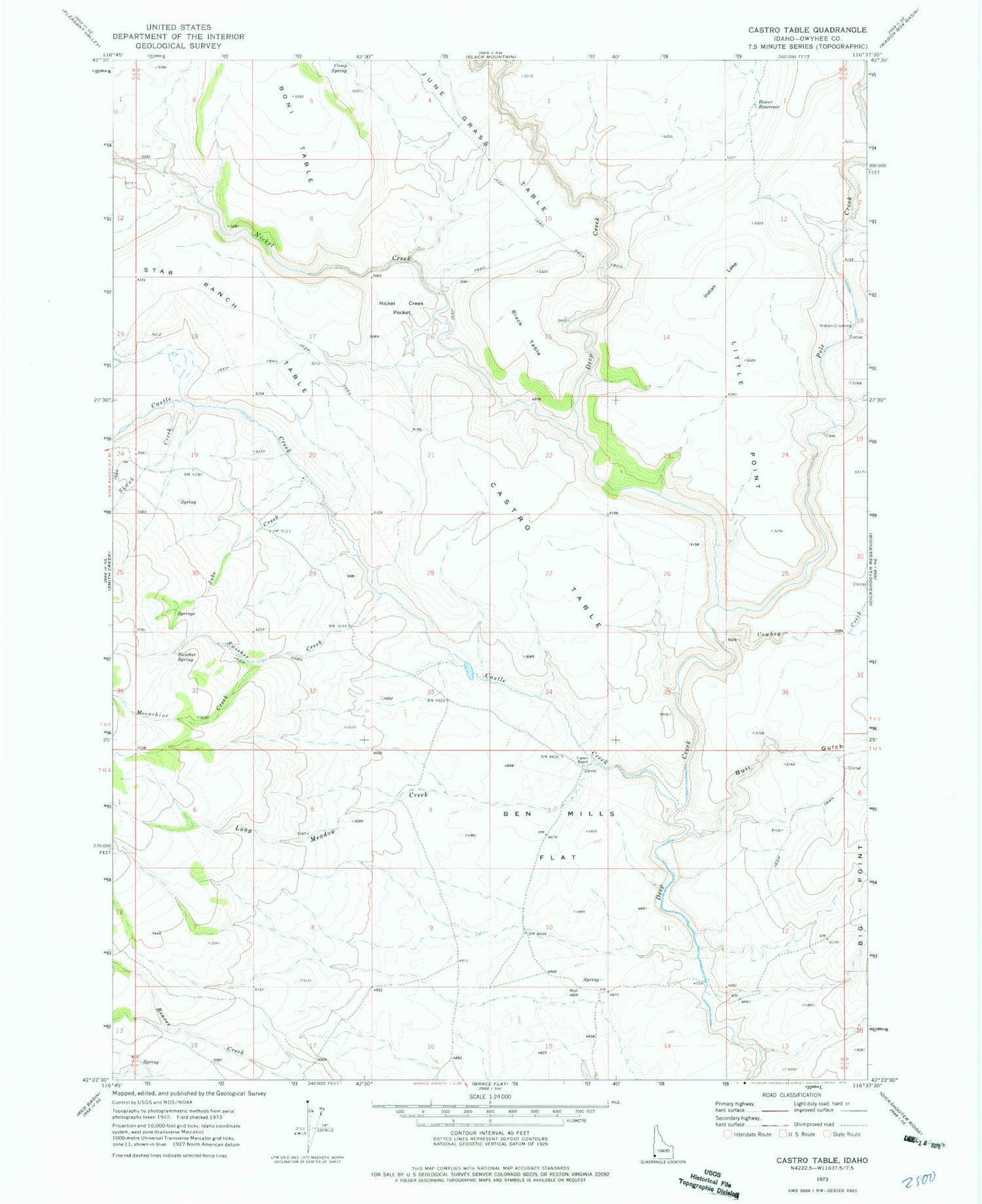 Classic USGS Castro Table Idaho 7.5'x7.5' Topo Map Image