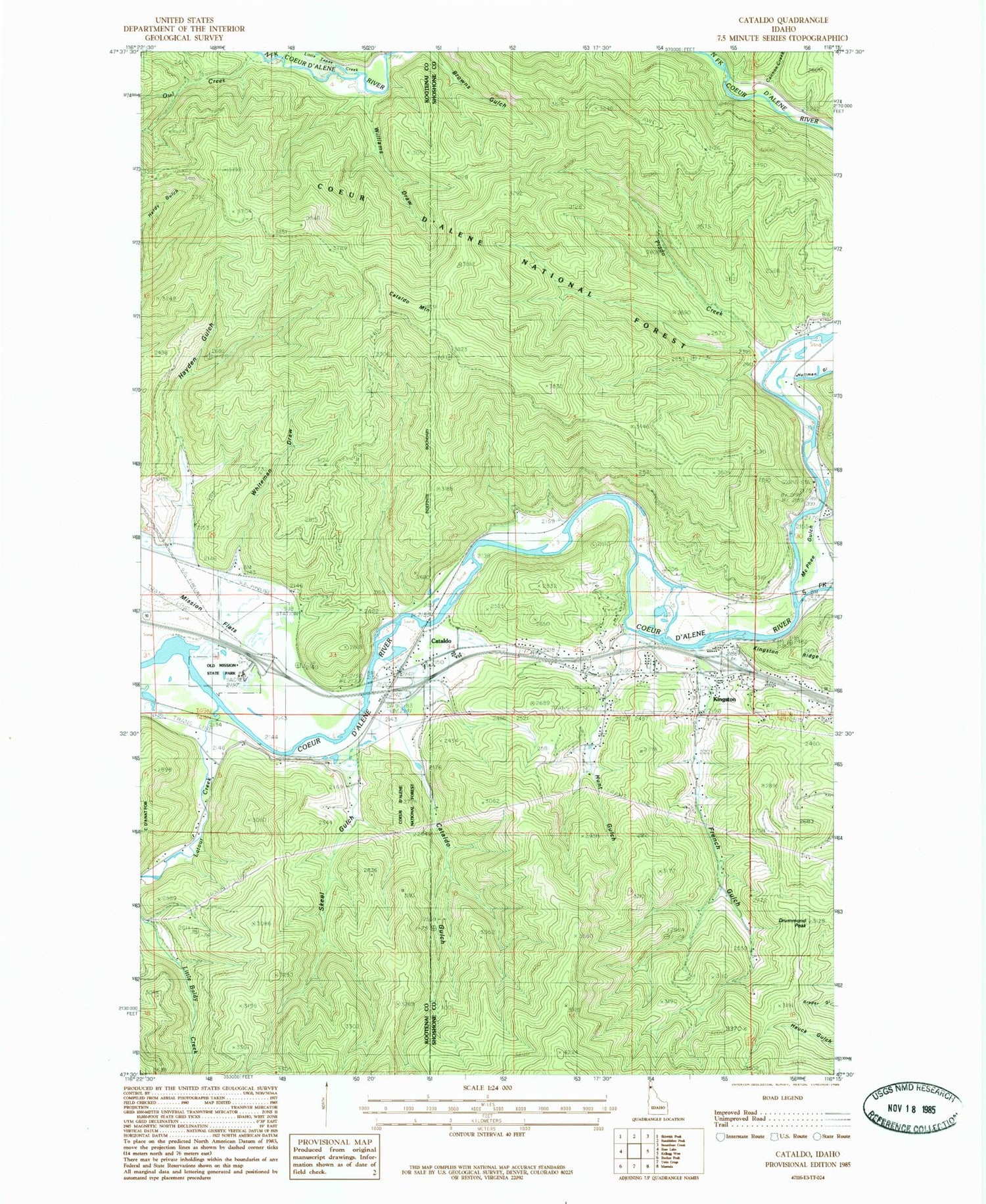 Classic USGS Cataldo Idaho 7.5'x7.5' Topo Map Image