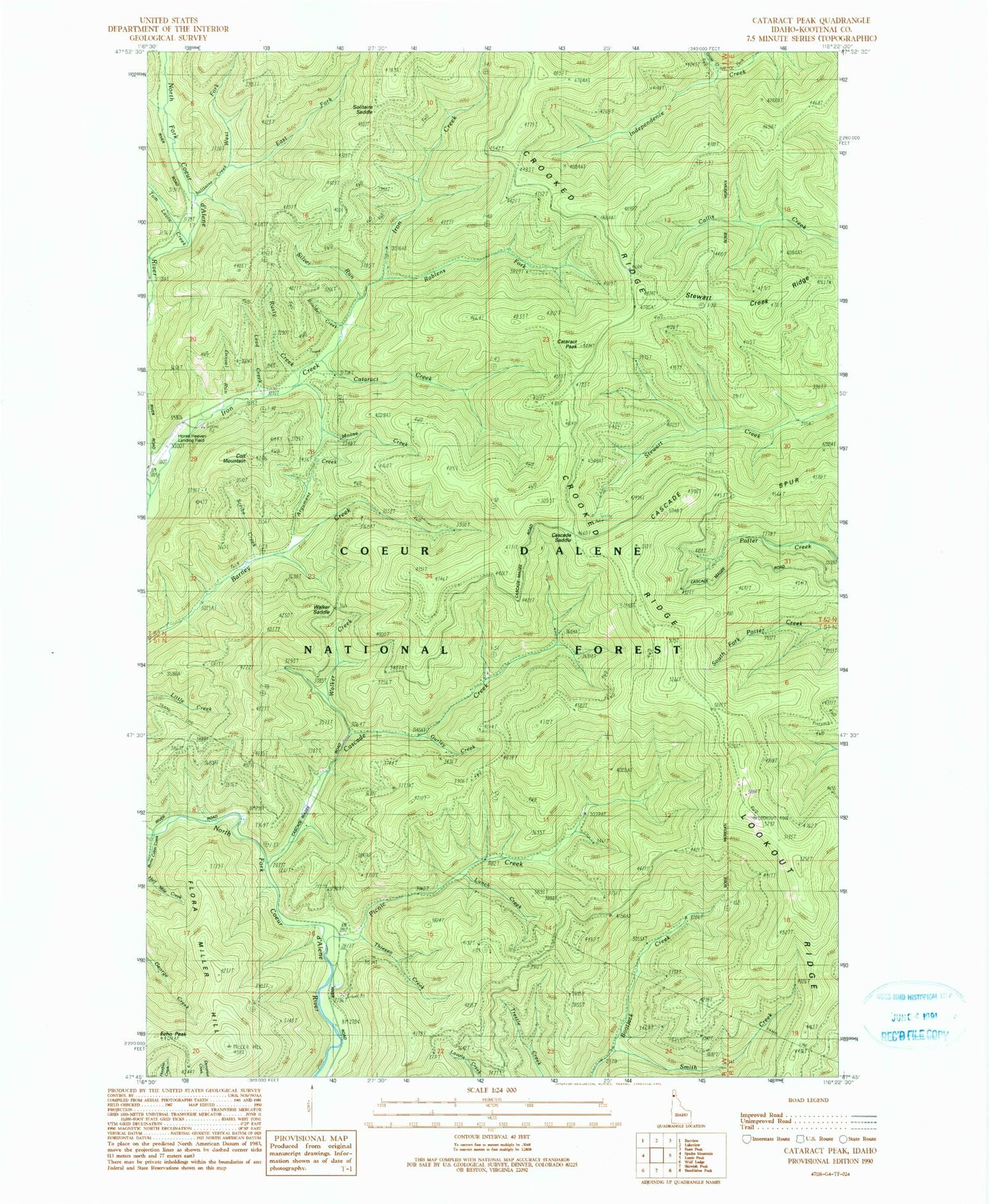 Classic USGS Cataract Peak Idaho 7.5'x7.5' Topo Map Image
