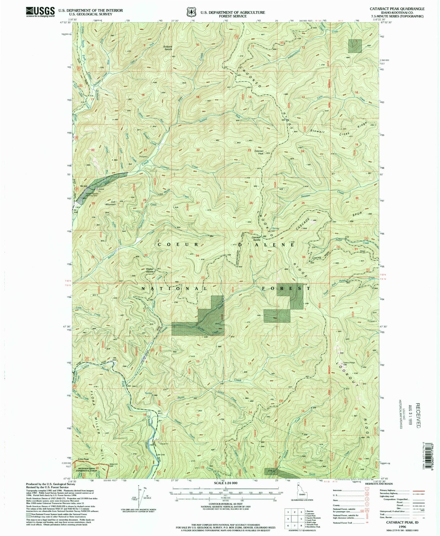 Classic USGS Cataract Peak Idaho 7.5'x7.5' Topo Map Image