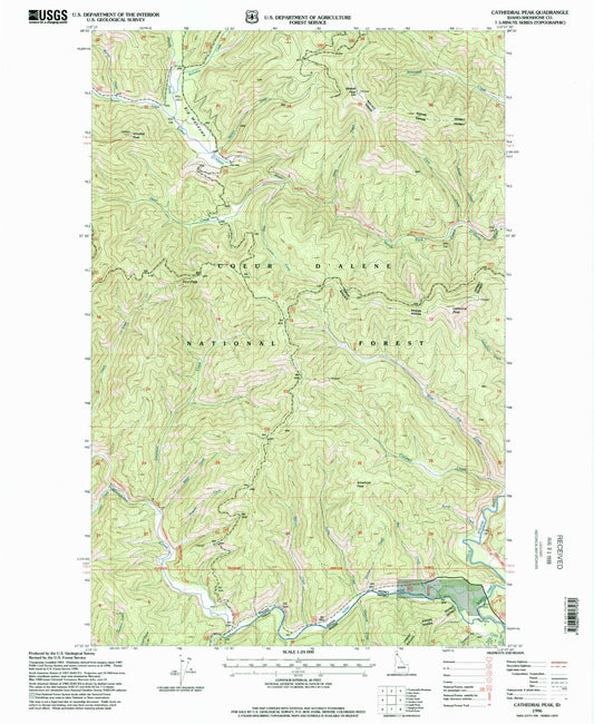 Classic USGS Cathedral Peak Idaho 7.5'x7.5' Topo Map Image