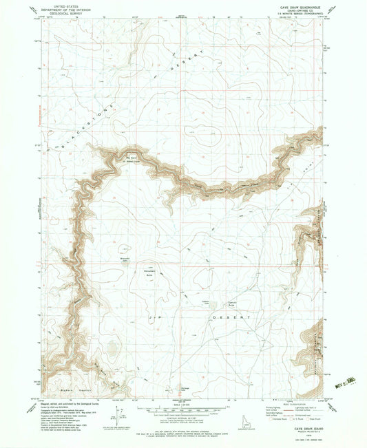 Classic USGS Cave Draw Idaho 7.5'x7.5' Topo Map Image