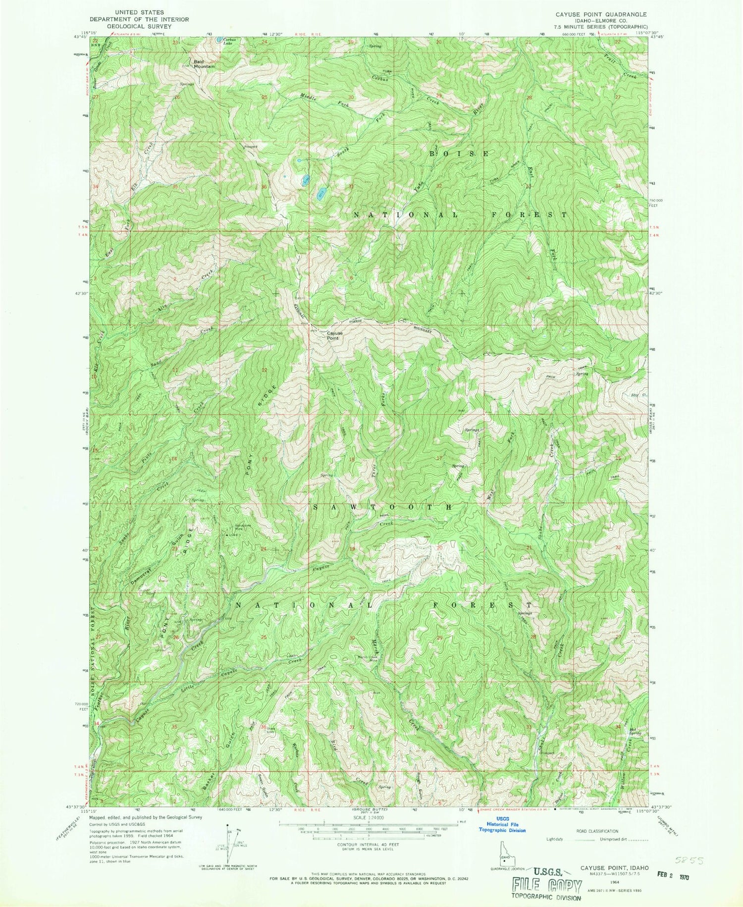 Classic USGS Cayuse Point Idaho 7.5'x7.5' Topo Map Image