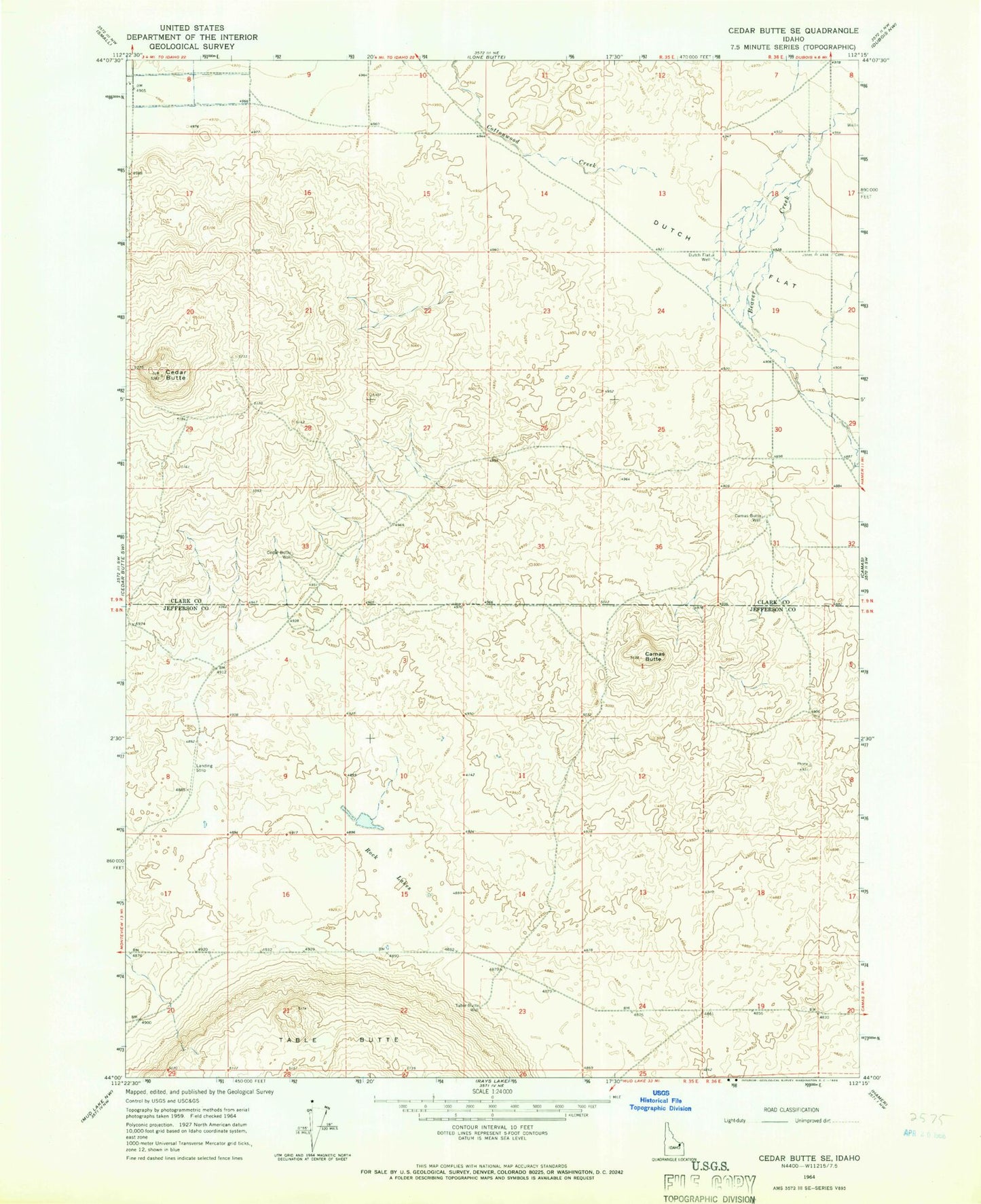Classic USGS Cedar Butte Idaho 7.5'x7.5' Topo Map Image