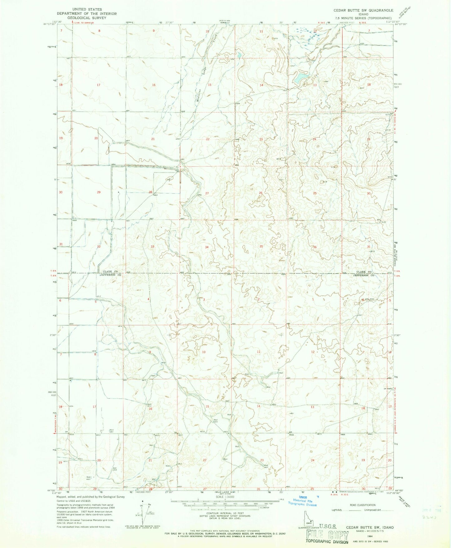 Classic USGS Cedar Butte SW Idaho 7.5'x7.5' Topo Map Image