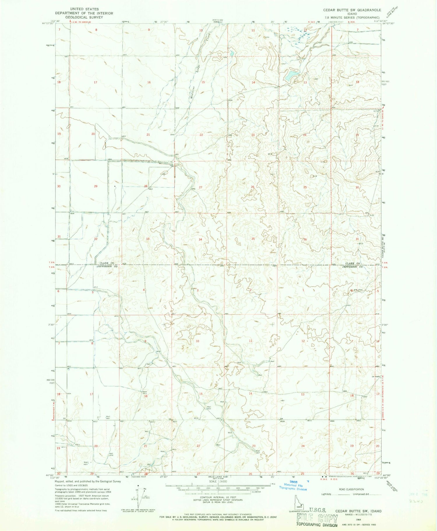 Classic USGS Cedar Butte SW Idaho 7.5'x7.5' Topo Map Image