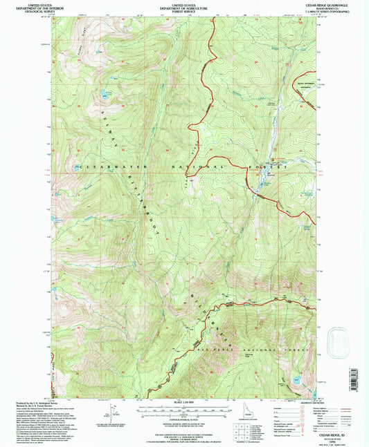 Classic USGS Cedar Ridge Idaho 7.5'x7.5' Topo Map Image