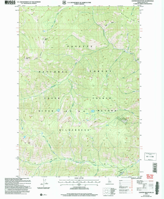 Classic USGS Center Mountain Idaho 7.5'x7.5' Topo Map Image