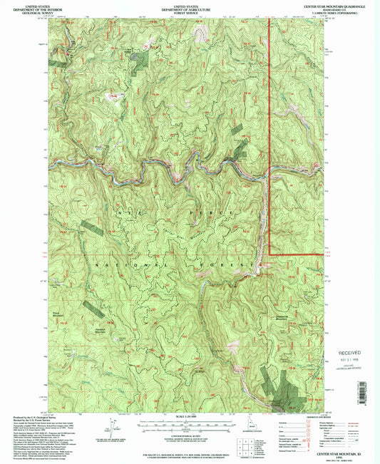 Classic USGS Center Star Mountain Idaho 7.5'x7.5' Topo Map Image