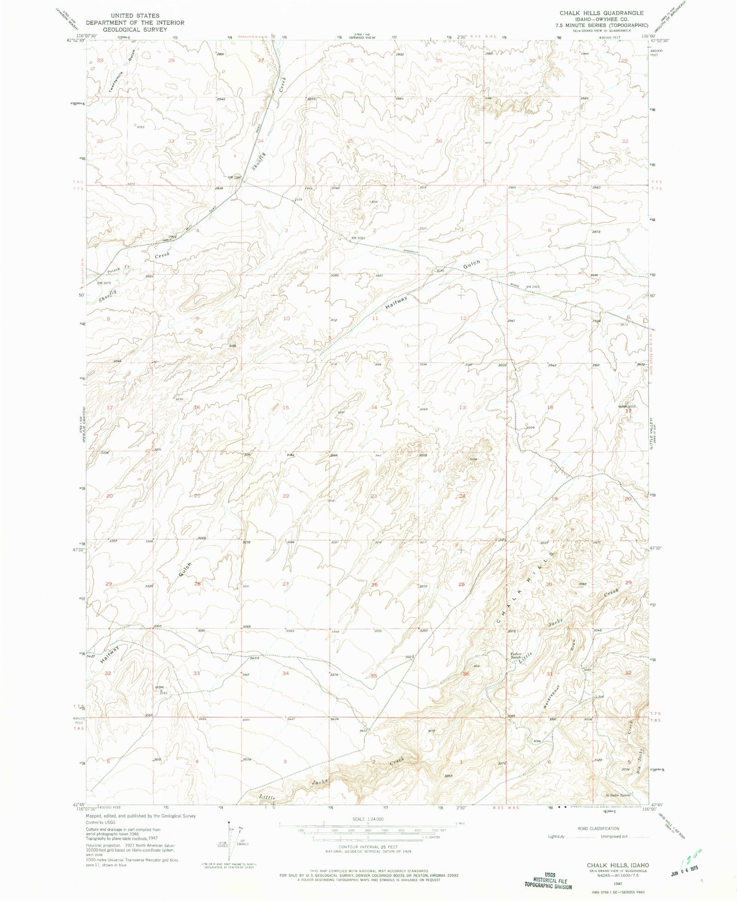 Classic USGS Chalk Hills Idaho 7.5'x7.5' Topo Map Image