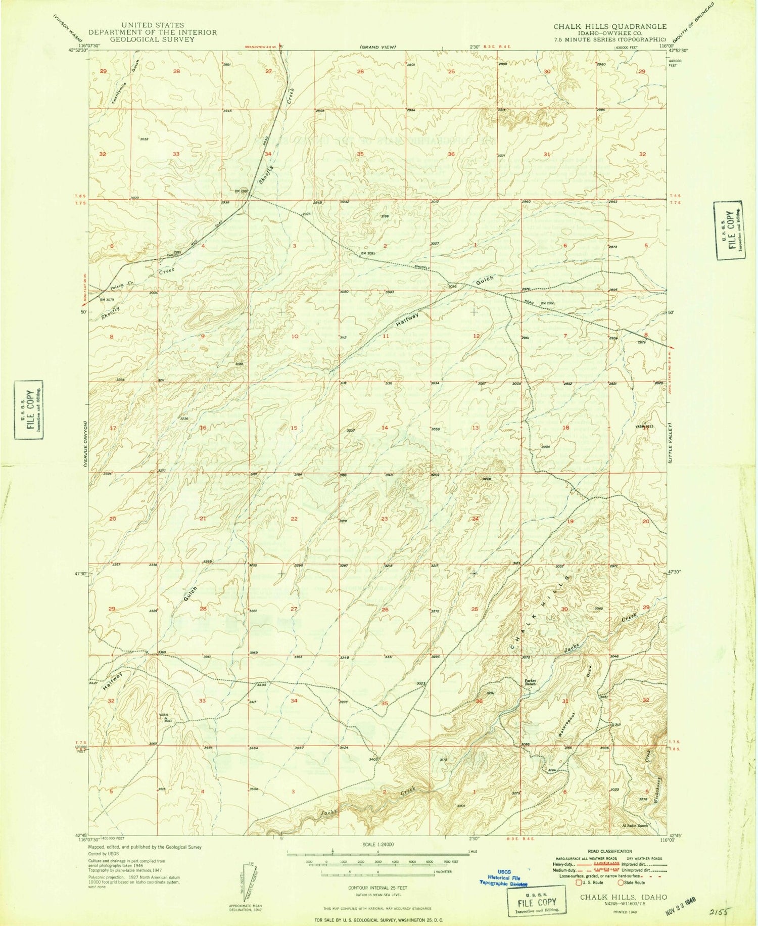 Classic USGS Chalk Hills Idaho 7.5'x7.5' Topo Map Image