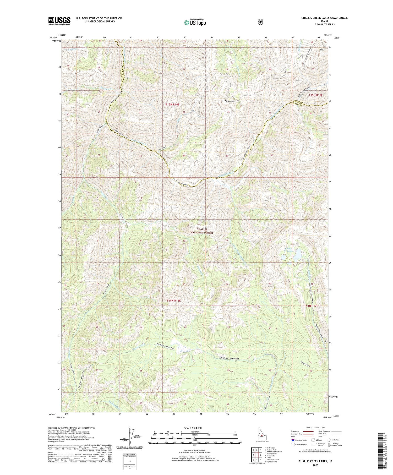 Challis Creek Lakes Idaho US Topo Map Image