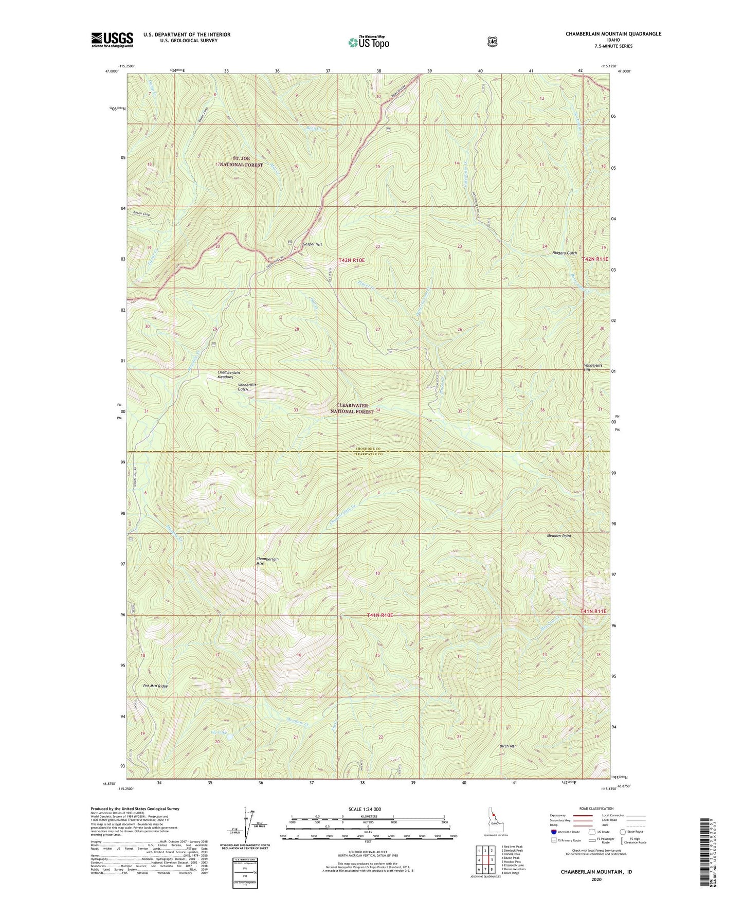 Chamberlain Mountain Idaho US Topo Map Image