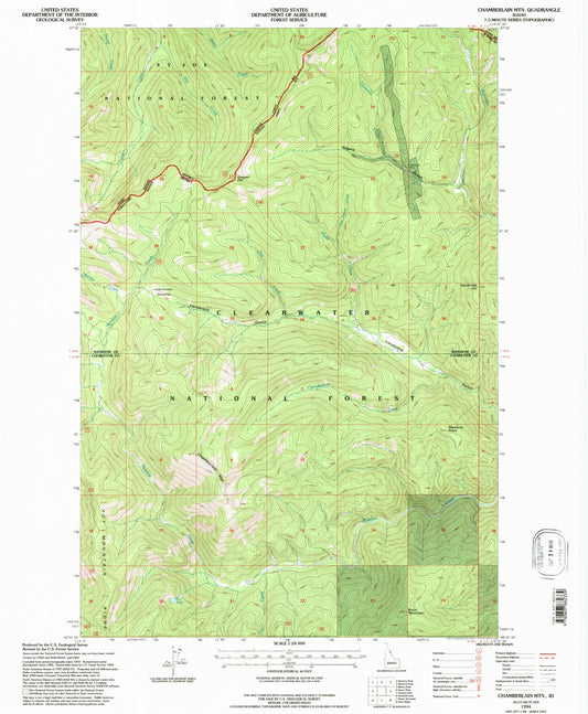 Classic USGS Chamberlain Mountain Idaho 7.5'x7.5' Topo Map Image